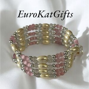 Beaded Magnetic Wrap Bracelet Colorful Handmade NEW mauve pink black gray